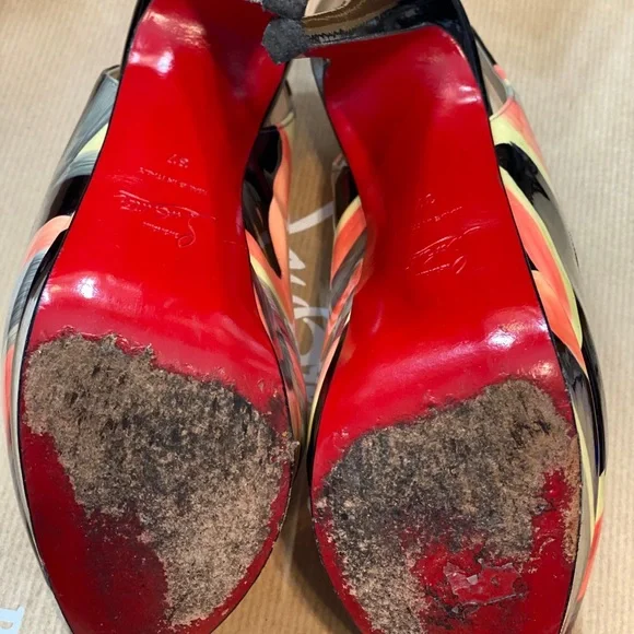 Christian Louboutin Black and Pink Striped Heels - Picture 5 of 7